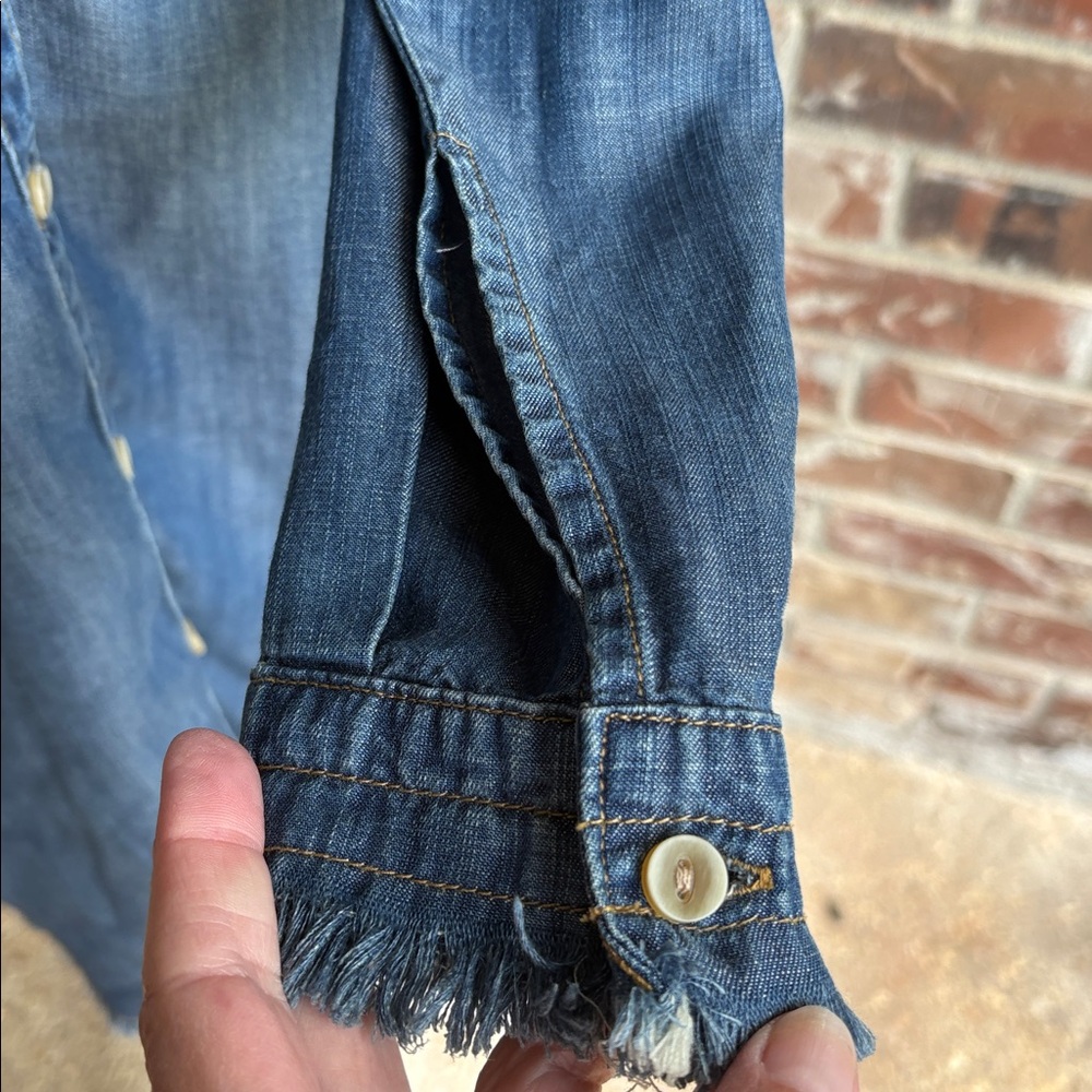 cloth & stone small Denim look collared shirt dress button down frayed pockets - Picture 8 of 15